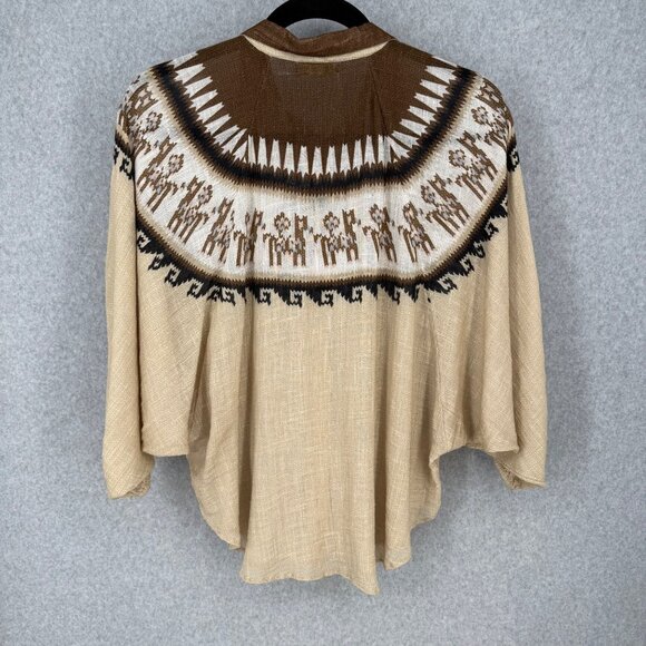 Mes Demoiselles Chevin Blouse Size FR 40/US 8 Neutral Peruvian Pattern Bat Wing - Picture 5 of 14